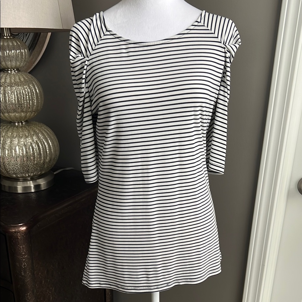 The Limited Women's navy and White Striped Top